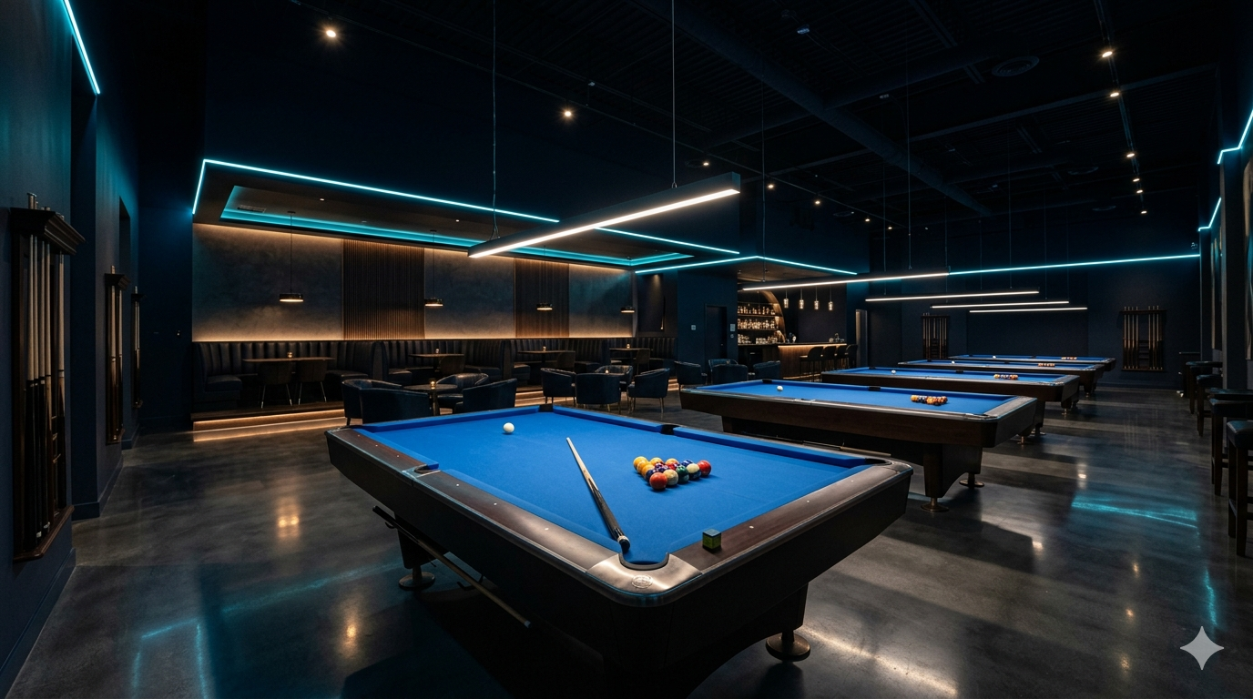 Interior DX Billiards premium billiard lounge